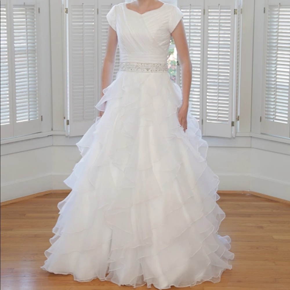 Fabulous Organza Modest Custom Made Wedding Dress